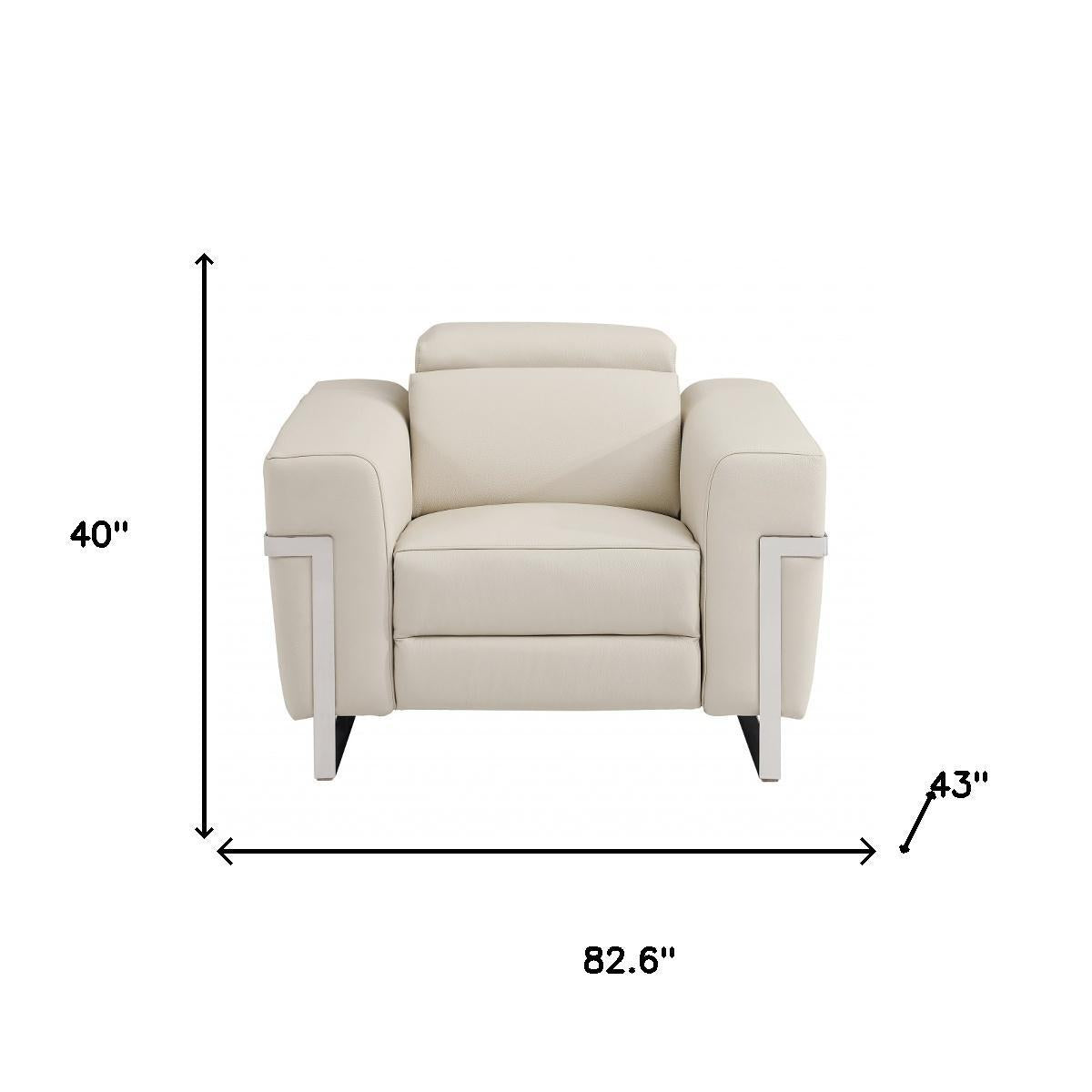 Three Piece Indoor Beige Italian Leather Six Person Seating Set
