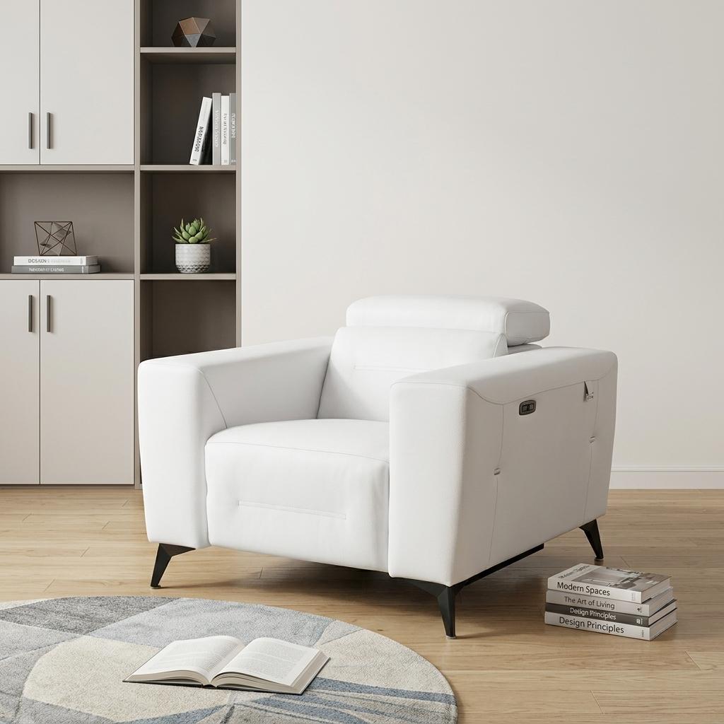 41" White Italian Leather Power Recliner Chair
