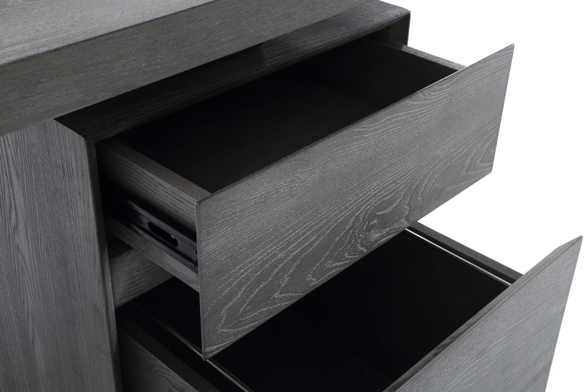 59" Gray and Silver Wood and Stainless Steel Writing Desk With Two Drawers