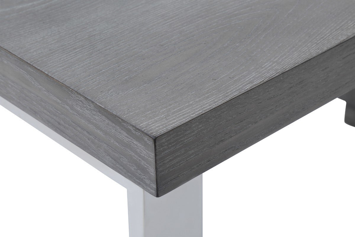 59" Gray and Silver Wood and Stainless Steel Writing Desk With Two Drawers
