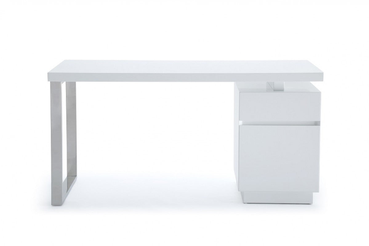 59" White Manufactured Wood Rectangular Writing Desk With Two Drawers