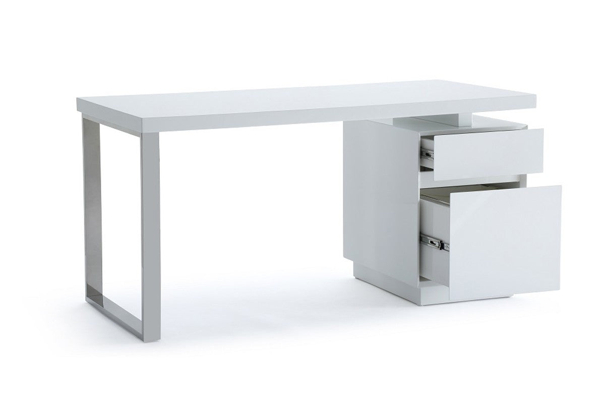 59" White Manufactured Wood Rectangular Writing Desk With Two Drawers