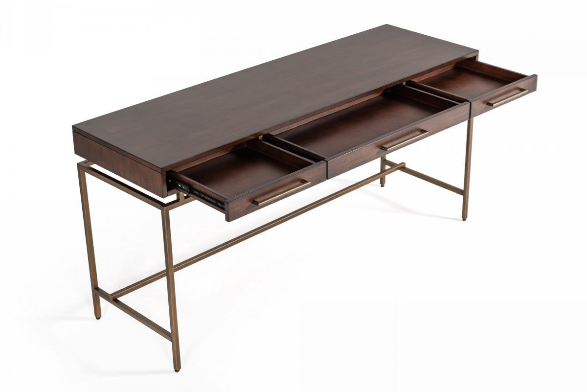 63" Dark Mango Manufactured Wood Rectangular Writing Desk With Three Drawers