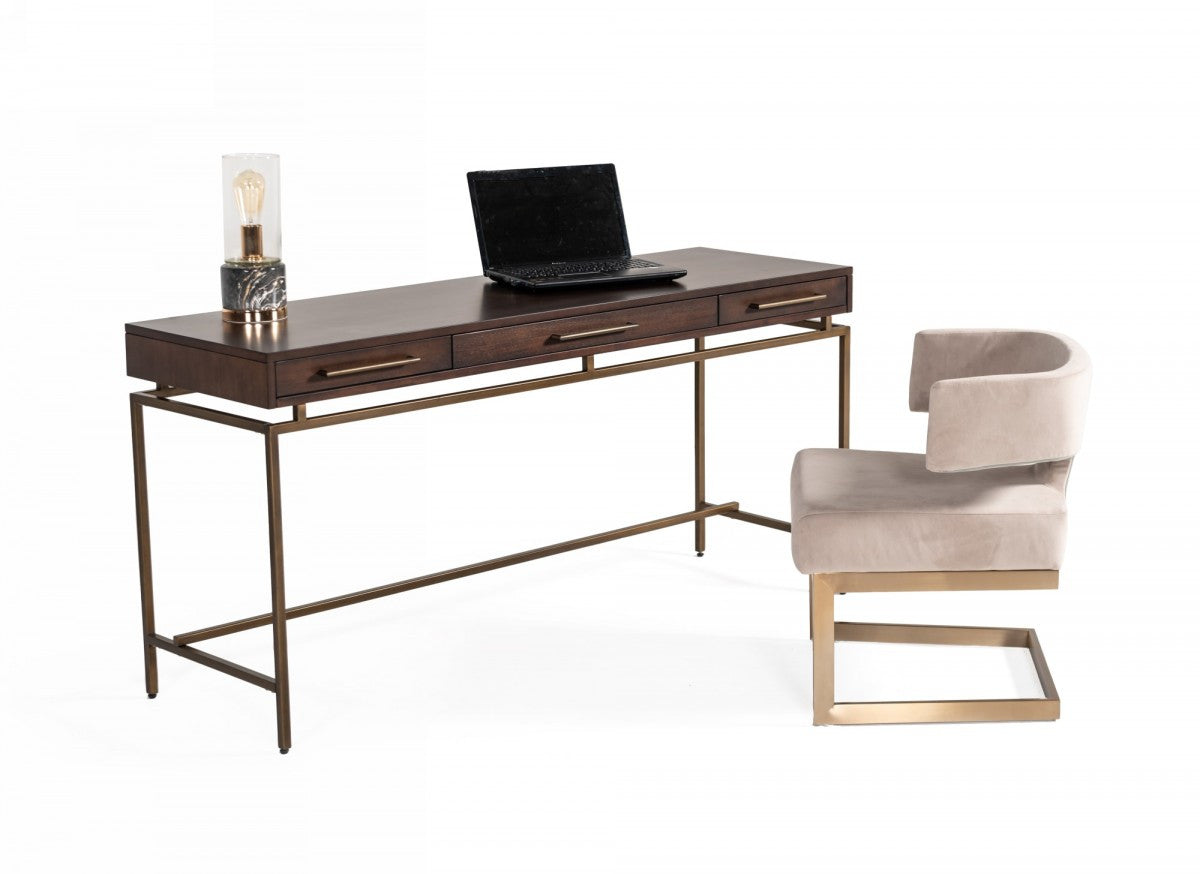 63" Dark Mango Manufactured Wood Rectangular Writing Desk With Three Drawers