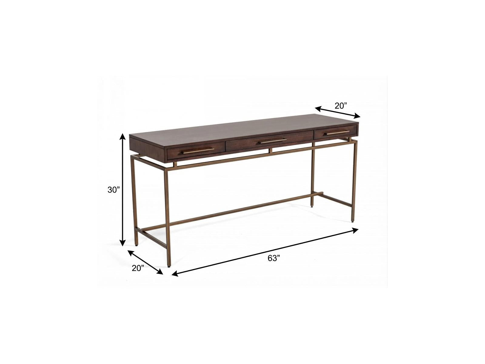 63" Dark Mango Manufactured Wood Rectangular Writing Desk With Three Drawers