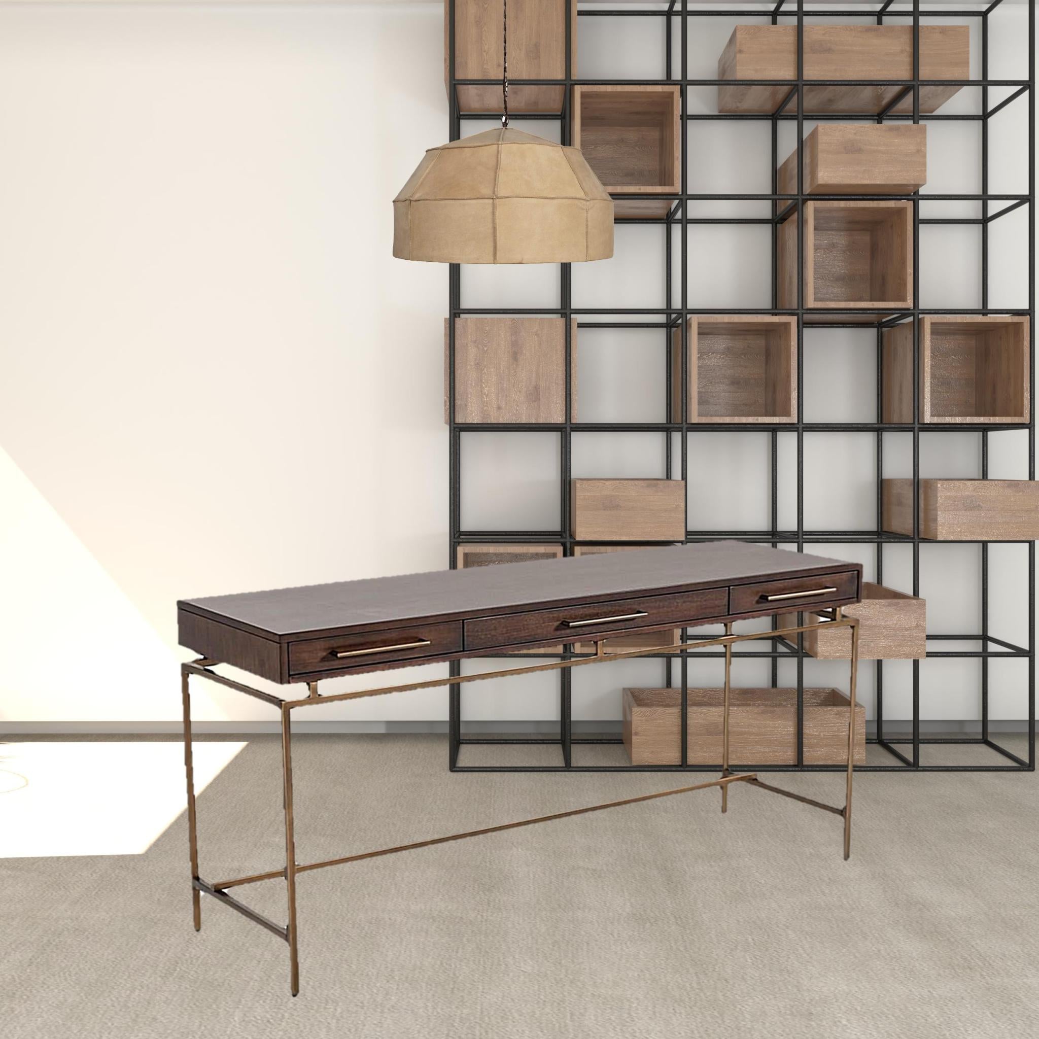 63" Dark Mango Manufactured Wood Rectangular Writing Desk With Three Drawers