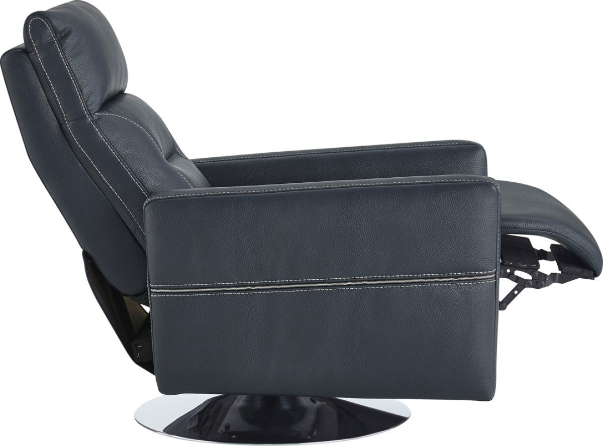 31" Dark Blue High Back Faux Leather Recliner