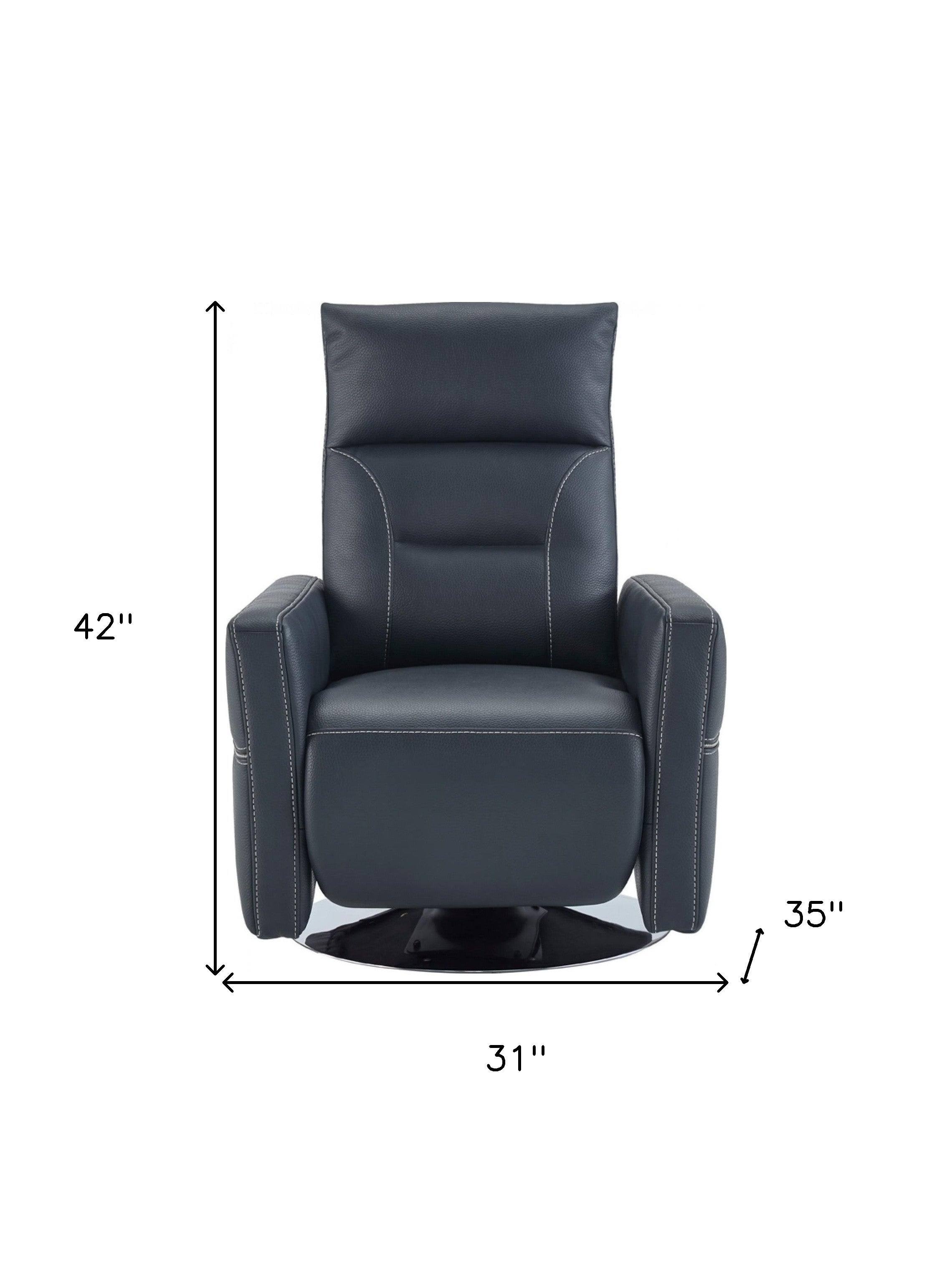 31" Dark Blue High Back Faux Leather Recliner