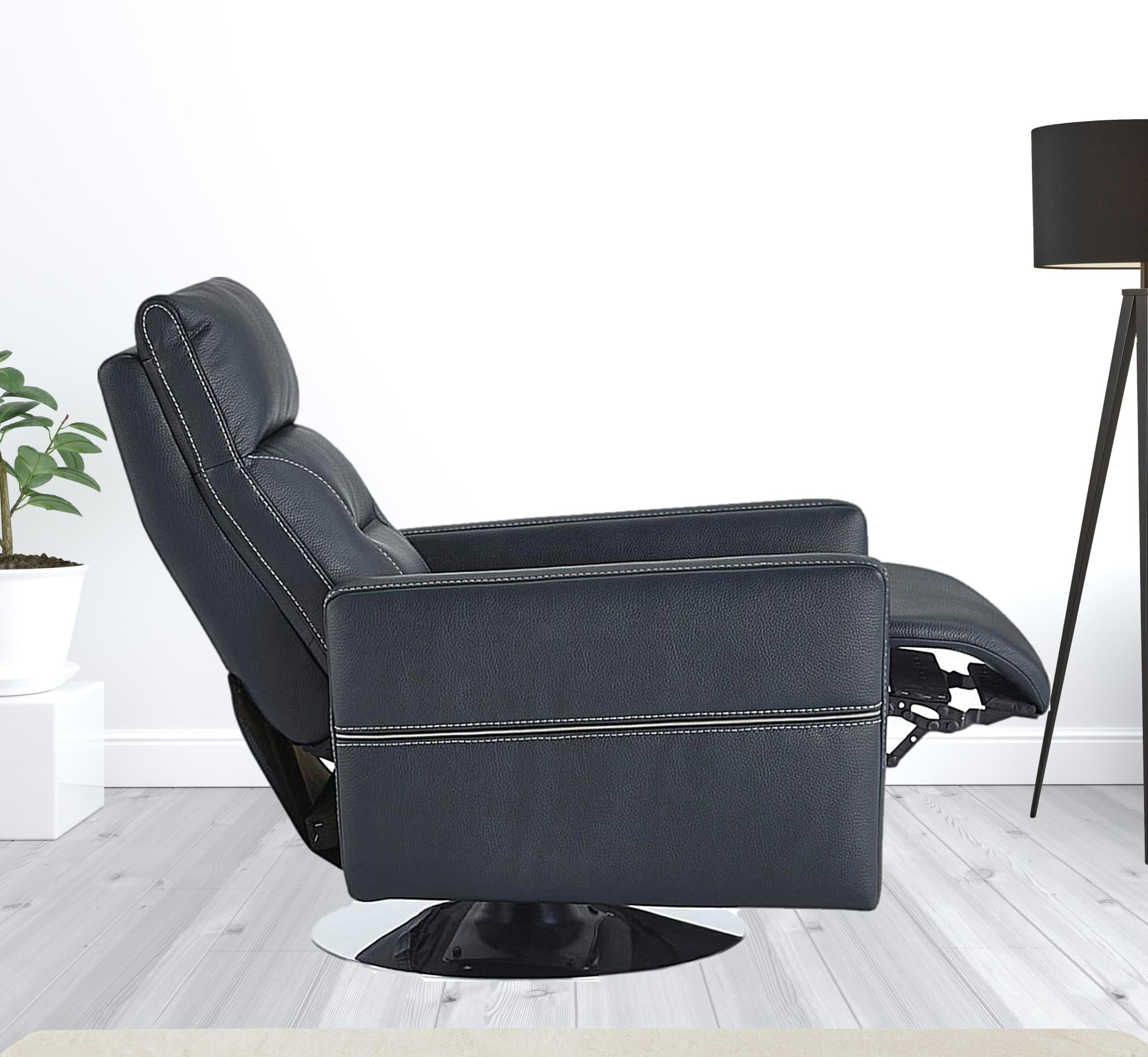 31" Dark Blue High Back Faux Leather Recliner