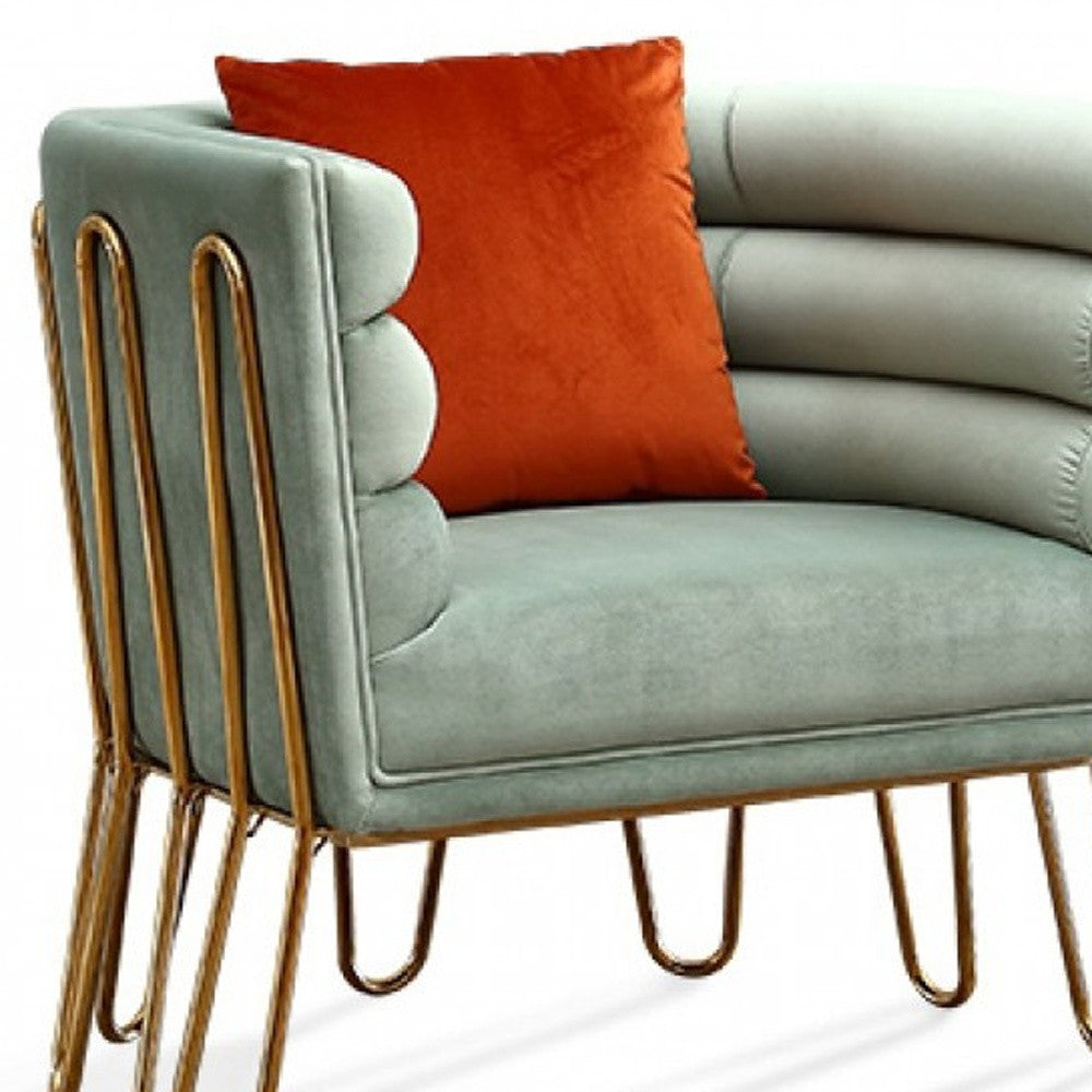 33" Light Green And Gold Velvet Lounge Chair
