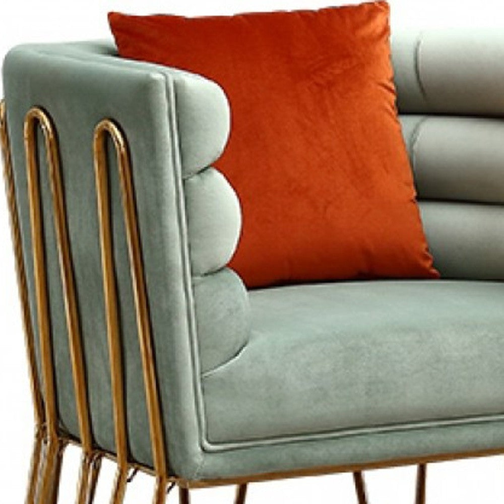 33" Light Green And Gold Velvet Lounge Chair