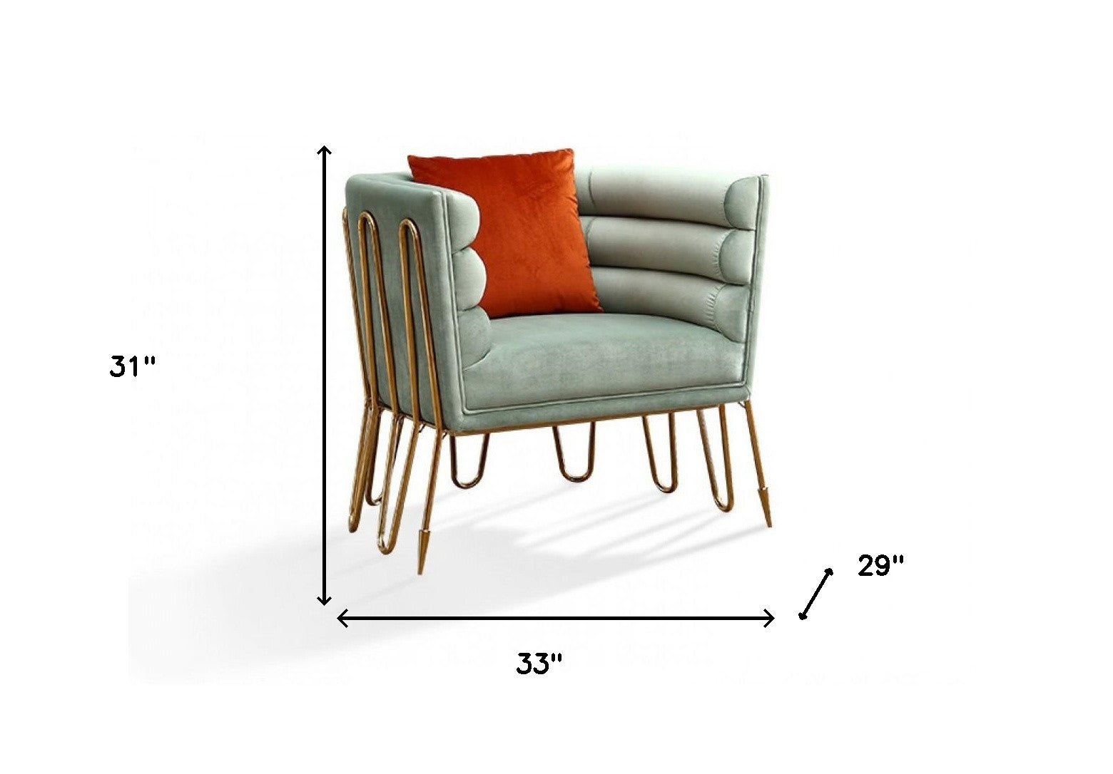 33" Light Green And Gold Velvet Lounge Chair