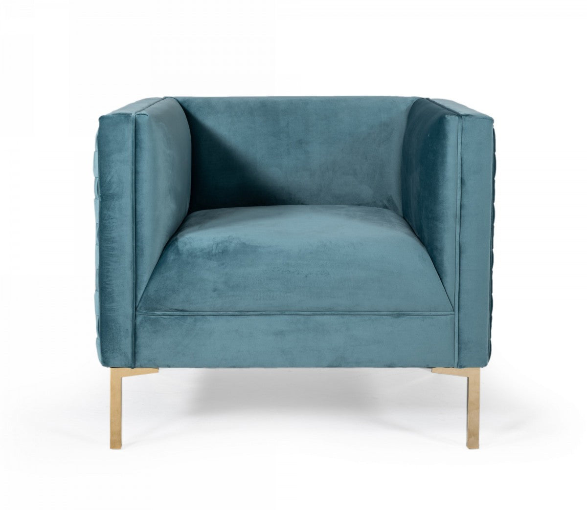 33" Teal Blue And Gold Velvet Arm Chair