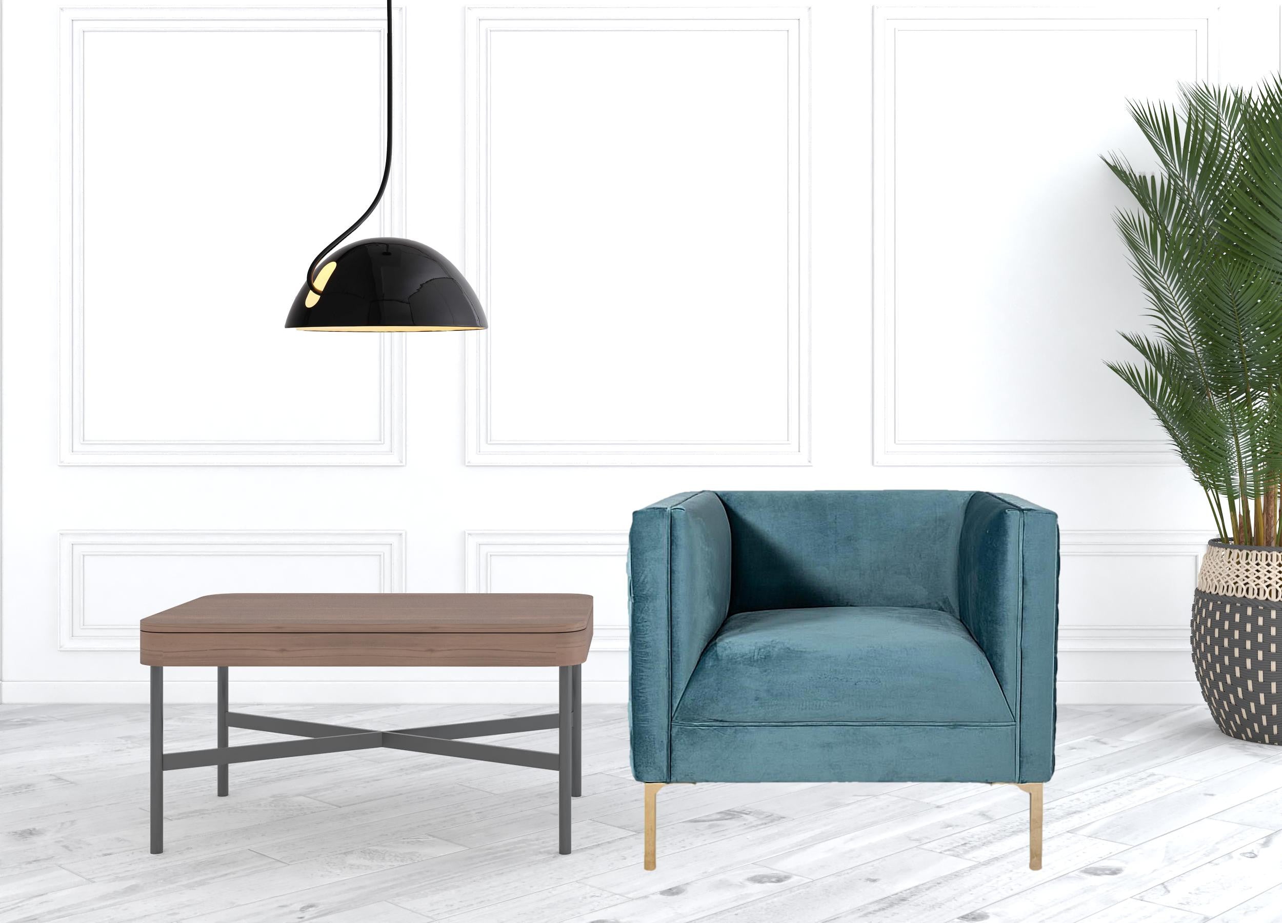 33" Teal Blue And Gold Velvet Arm Chair