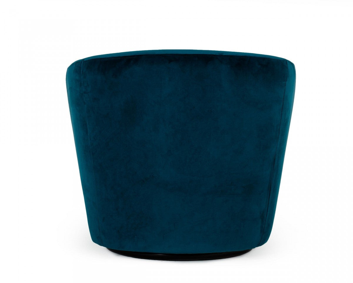 41" Teal Blue And Black Velvet Swivel Barrel Chair