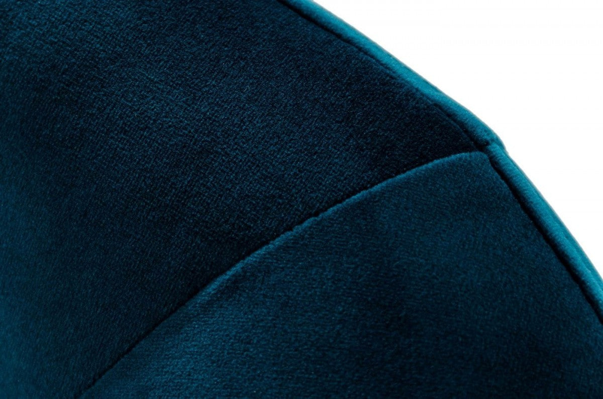 41" Teal Blue And Black Velvet Swivel Barrel Chair