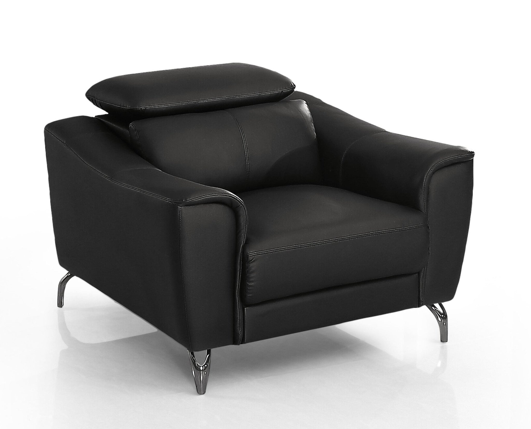 42" Black And Silver Genuine Leather Lounge Chair