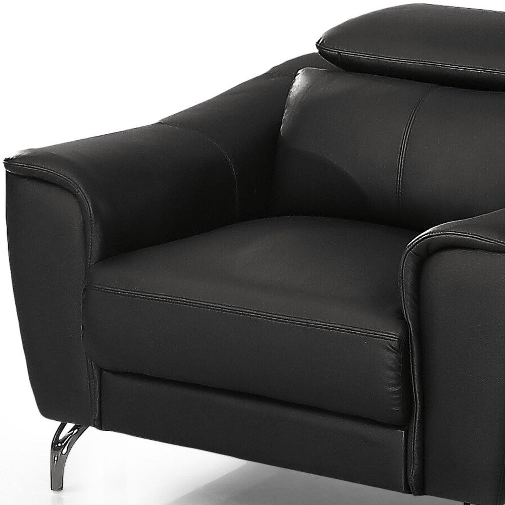 42" Black And Silver Genuine Leather Lounge Chair