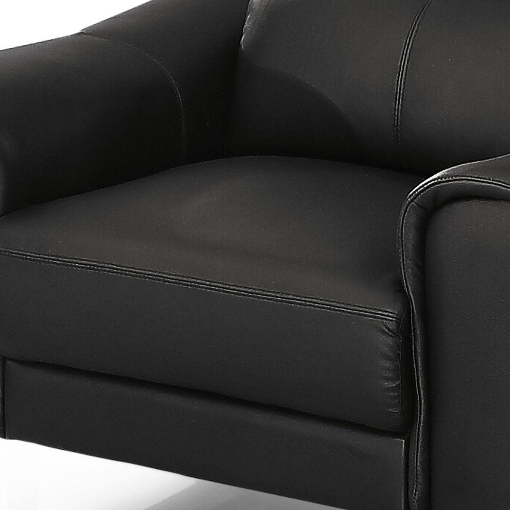 42" Black And Silver Genuine Leather Lounge Chair