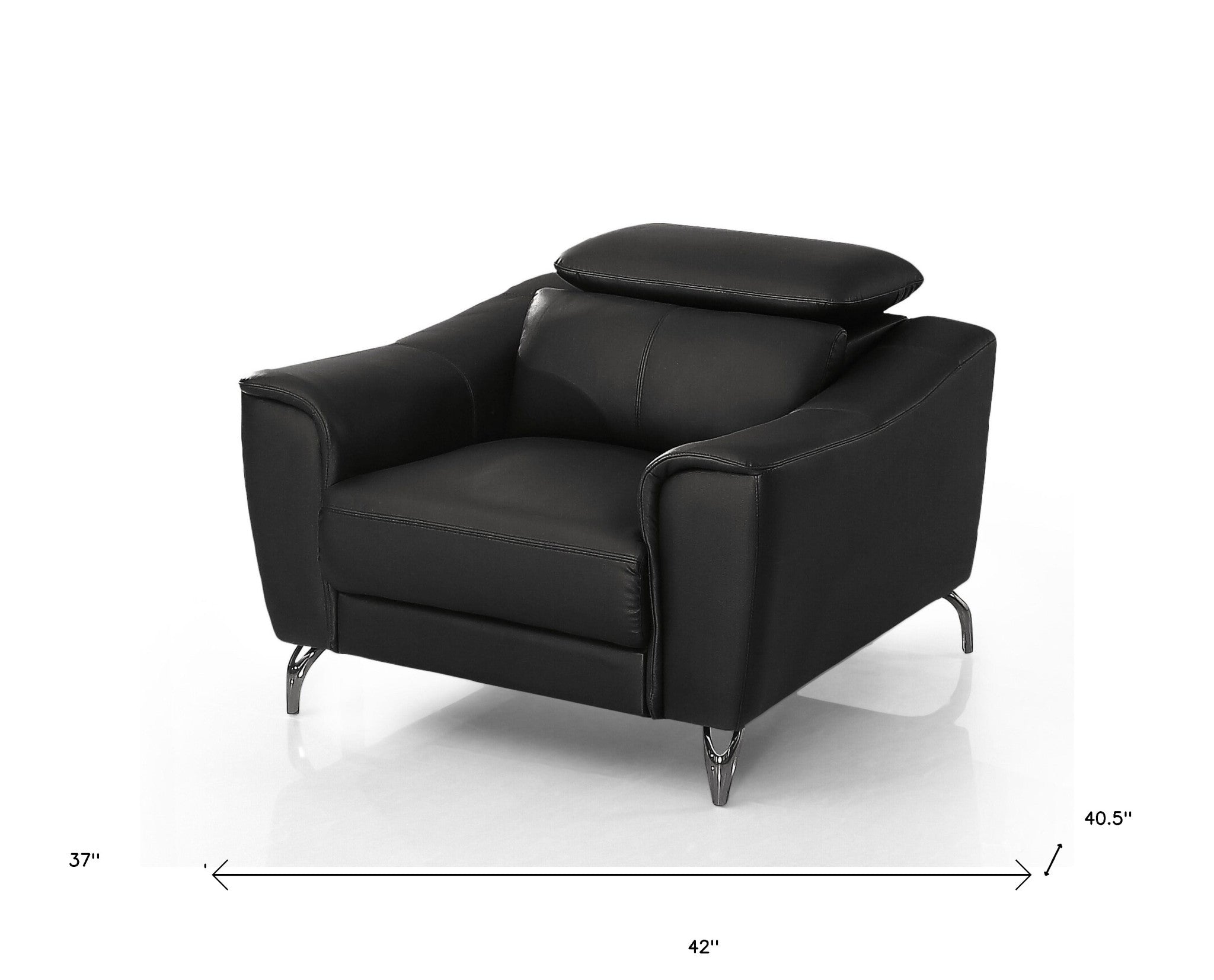 42" Black And Silver Genuine Leather Lounge Chair