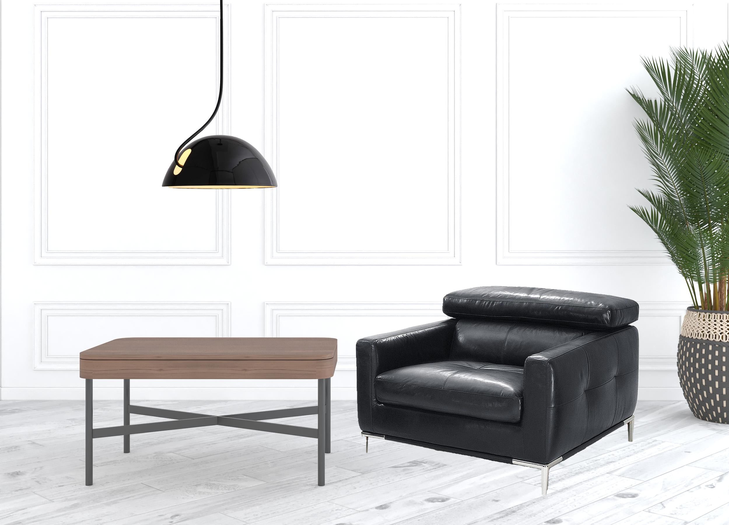 39" Black And Silver Genuine Leather Tufted Lounge Chair