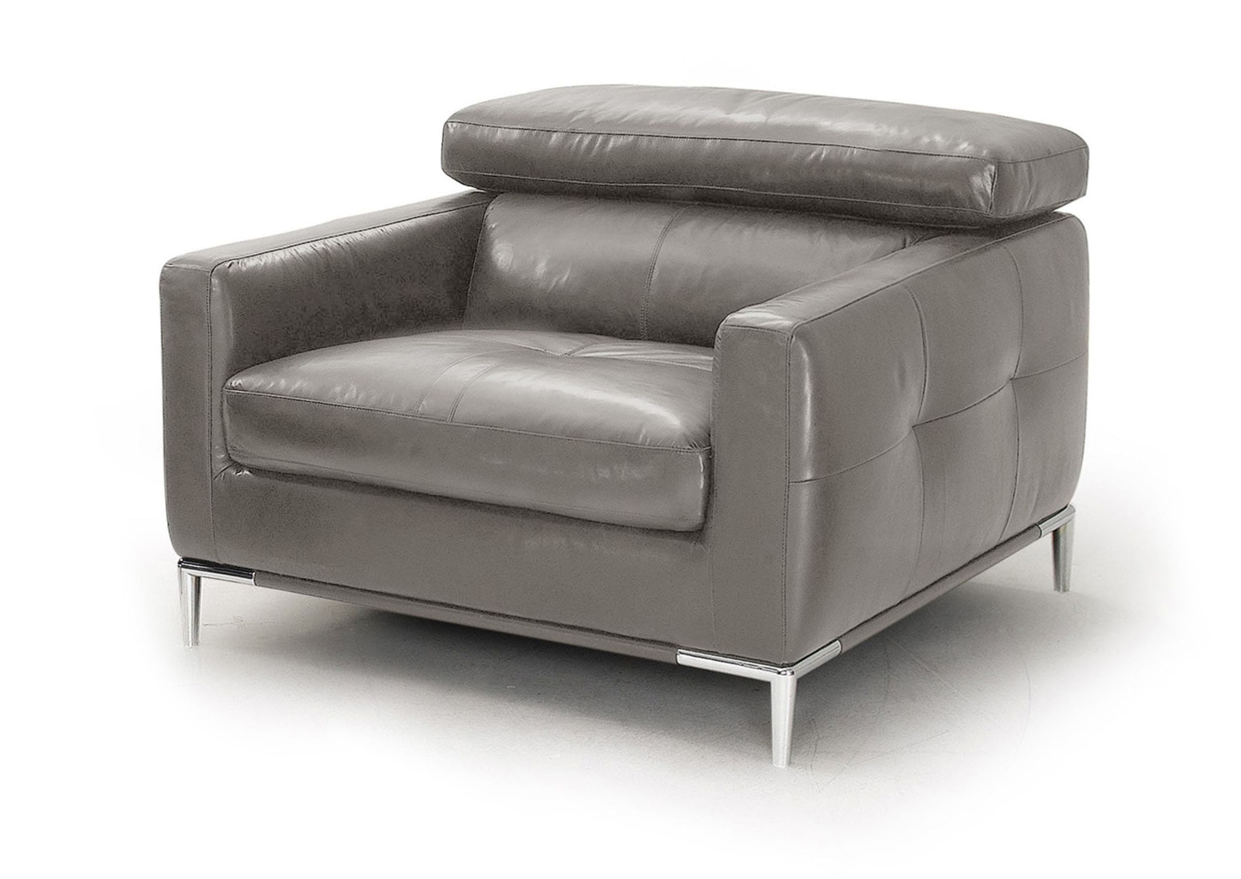 39" Gray And Silver Genuine Leather Tufted Lounge Chair