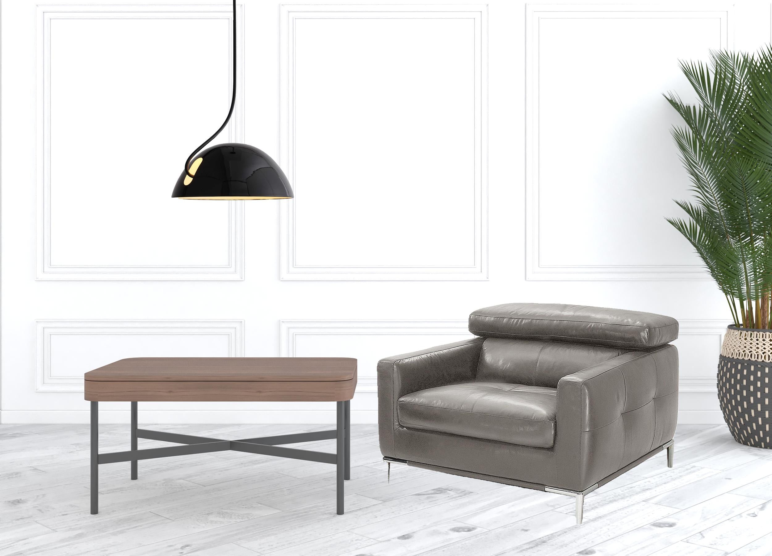 39" Gray And Silver Genuine Leather Tufted Lounge Chair