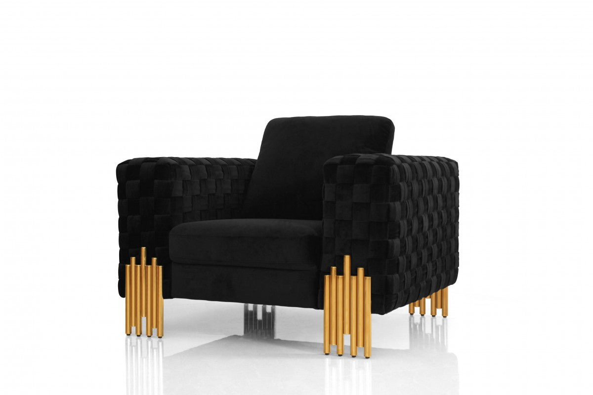 45" Black And Gold Velvet Tufted Lounge Chair