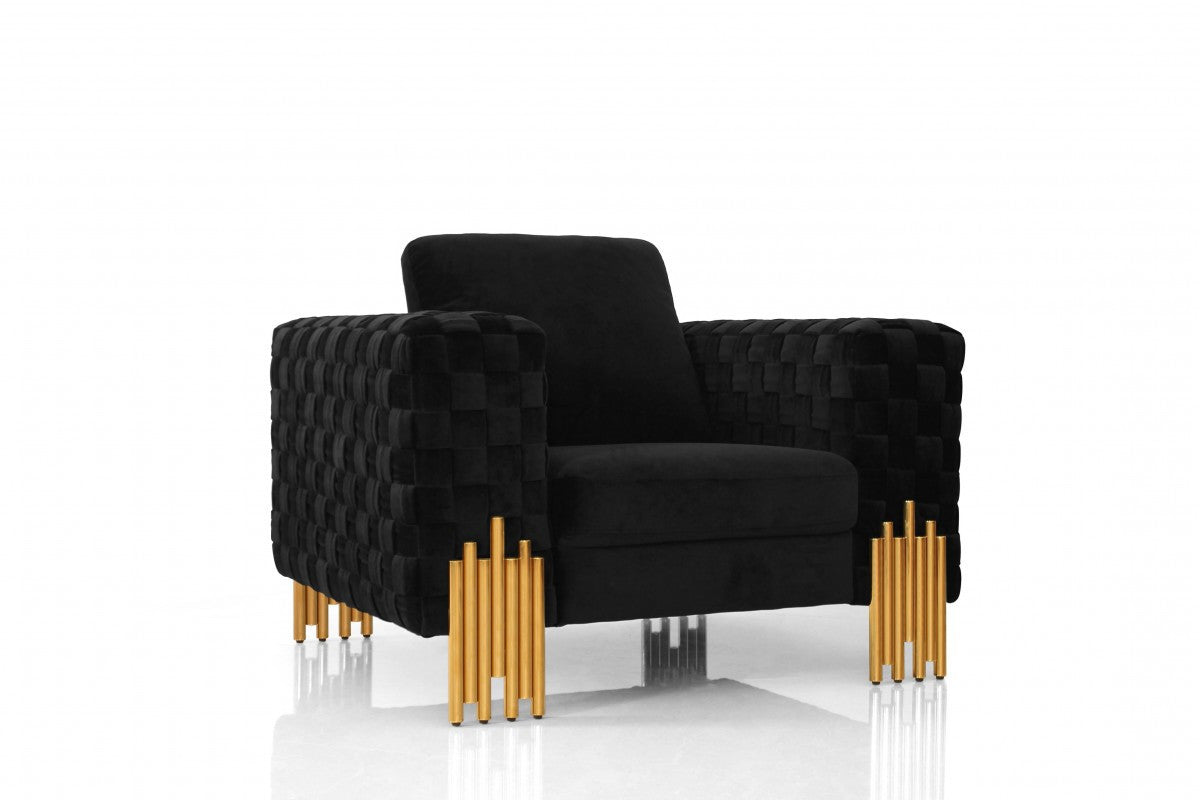 45" Black And Gold Velvet Tufted Lounge Chair