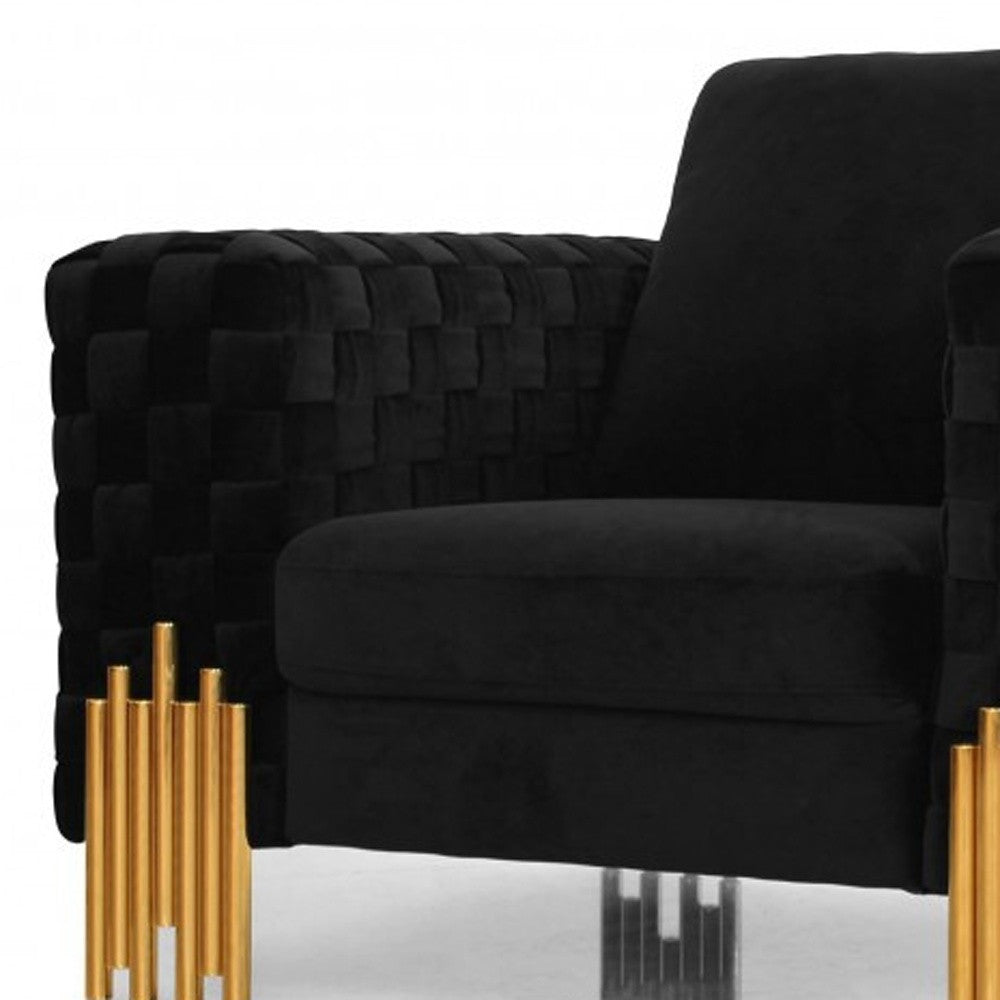 45" Black And Gold Velvet Tufted Lounge Chair