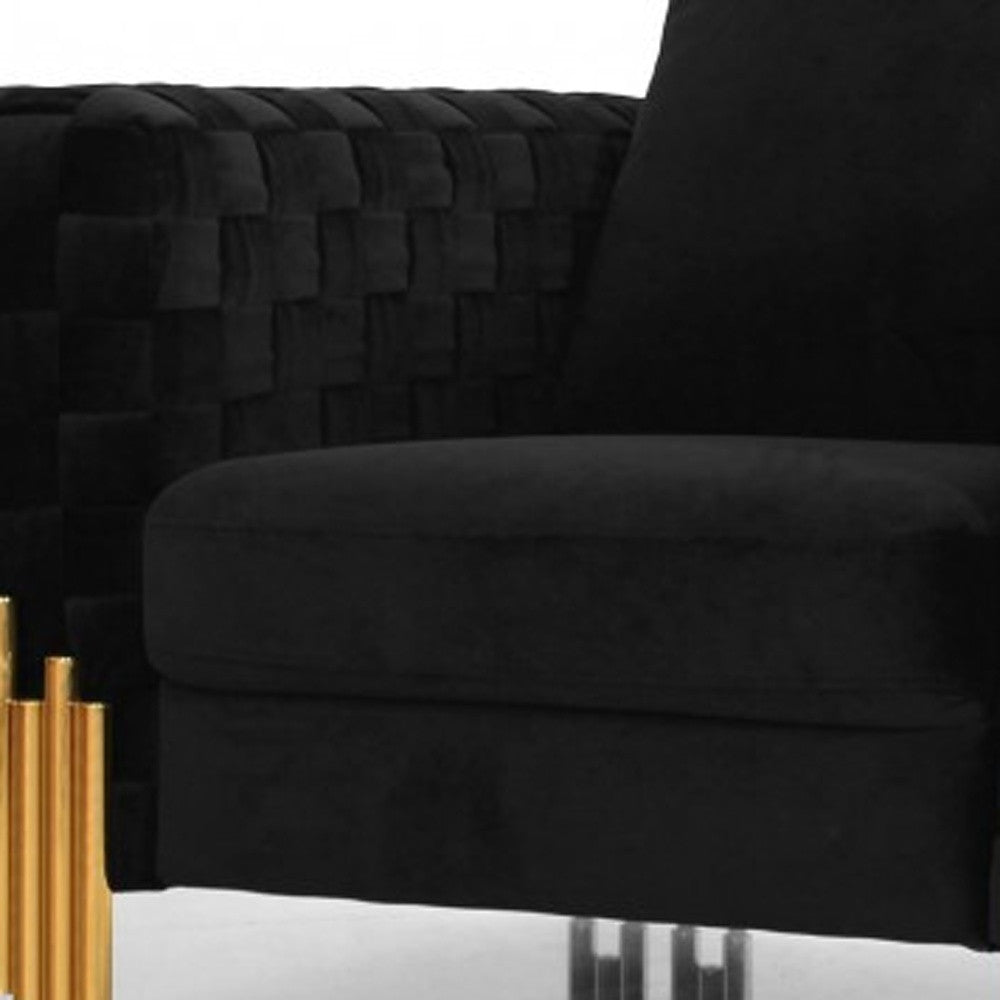 45" Black And Gold Velvet Tufted Lounge Chair