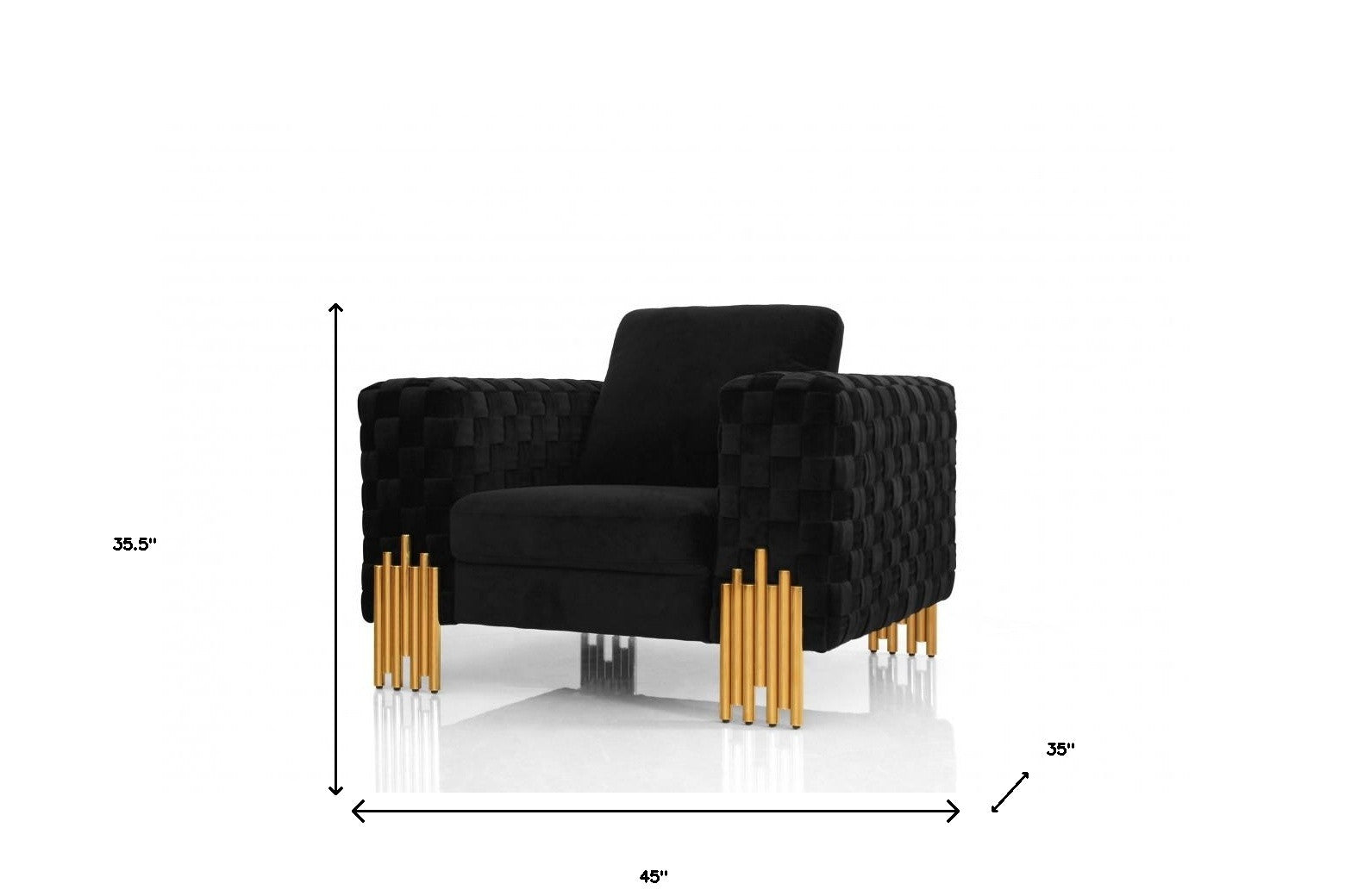 45" Black And Gold Velvet Tufted Lounge Chair