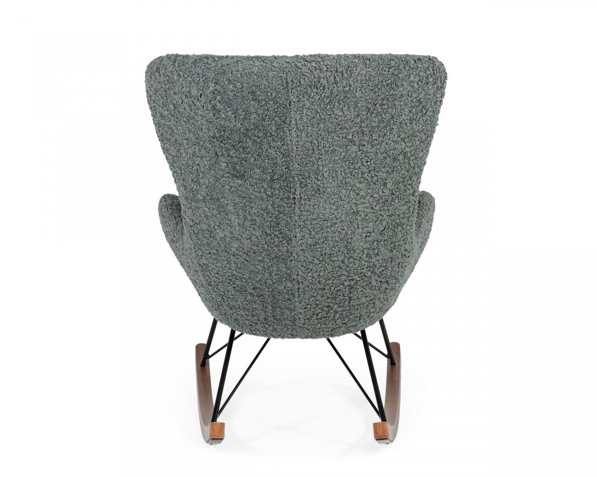 30" Gray and Brown Faux Fur Metal And Solid Wood Rocking Chair