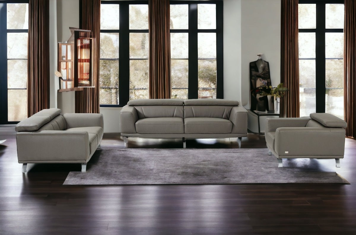 Three Piece Dark Gray Faux leather Six Person Seating Set