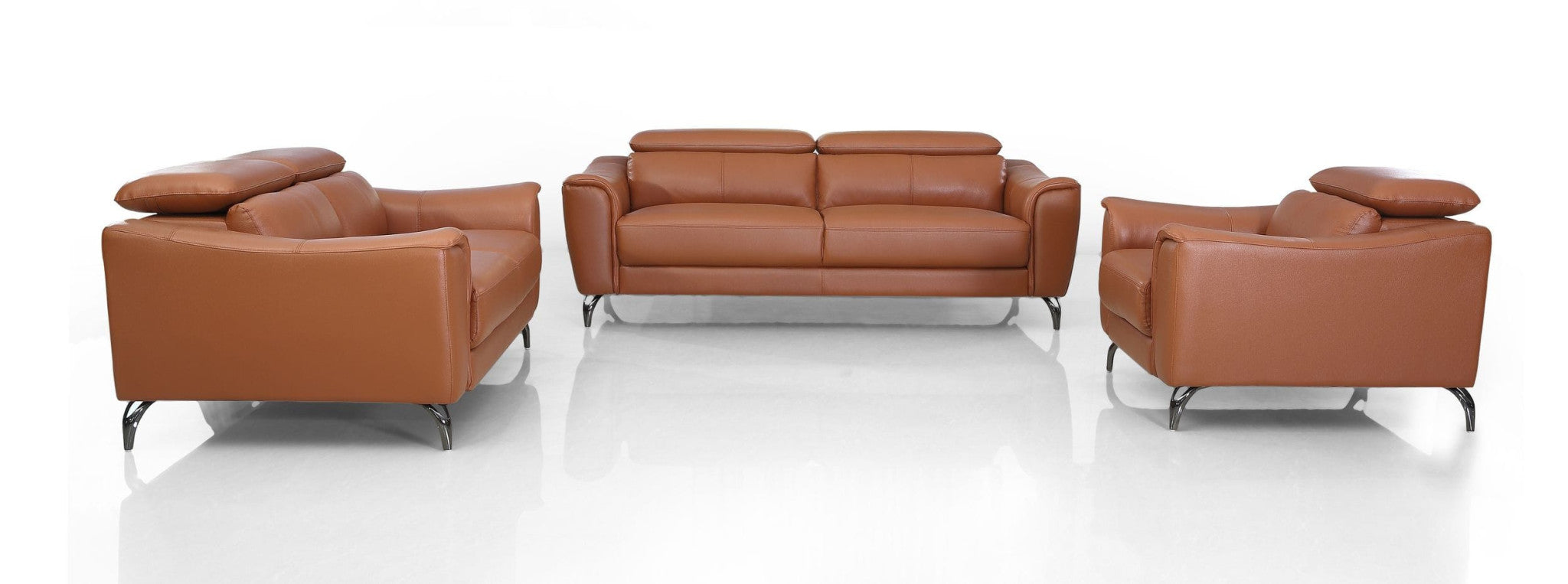 Three Piece Brick Red Genuine Leather Six Person Seating Set