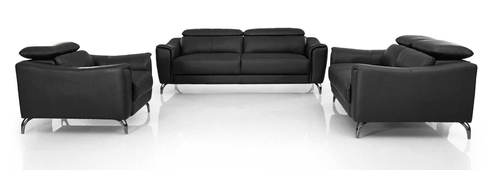 Three Piece Black Genuine Leather Six Person Seating Set