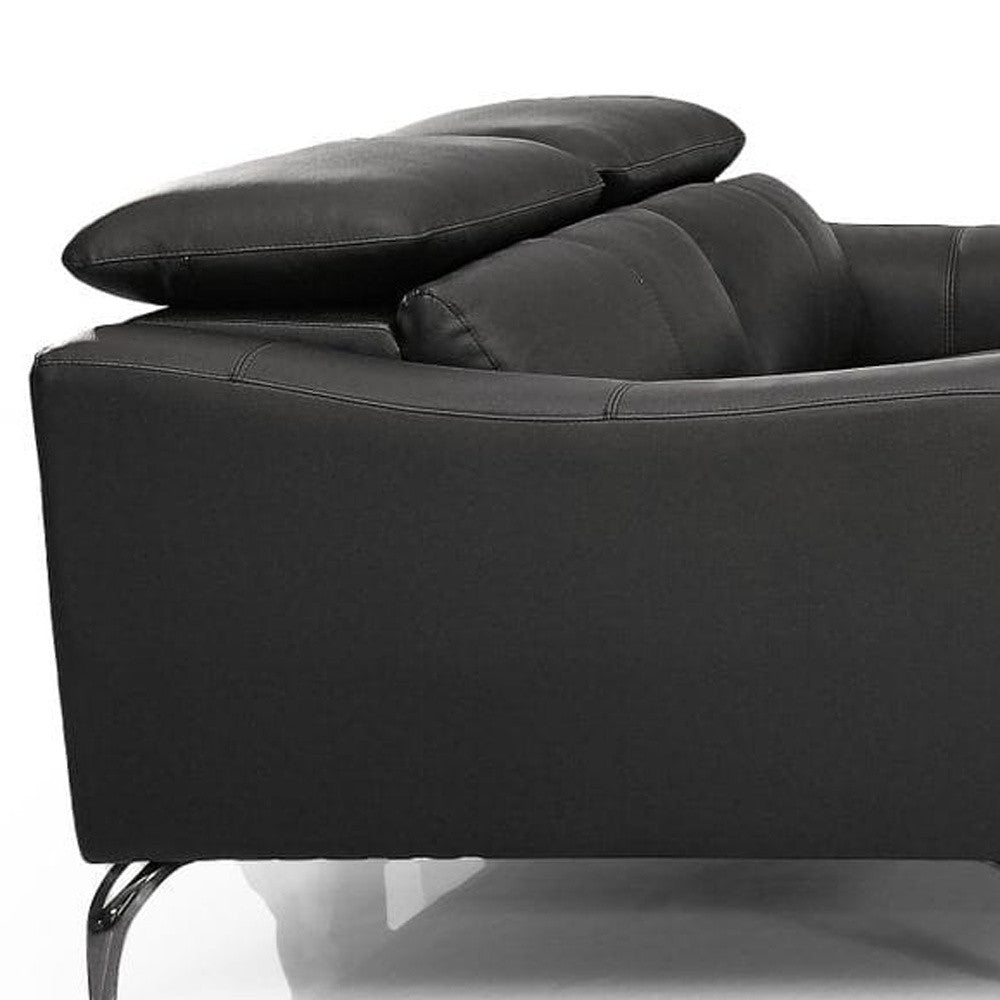 Three Piece Black Genuine Leather Six Person Seating Set