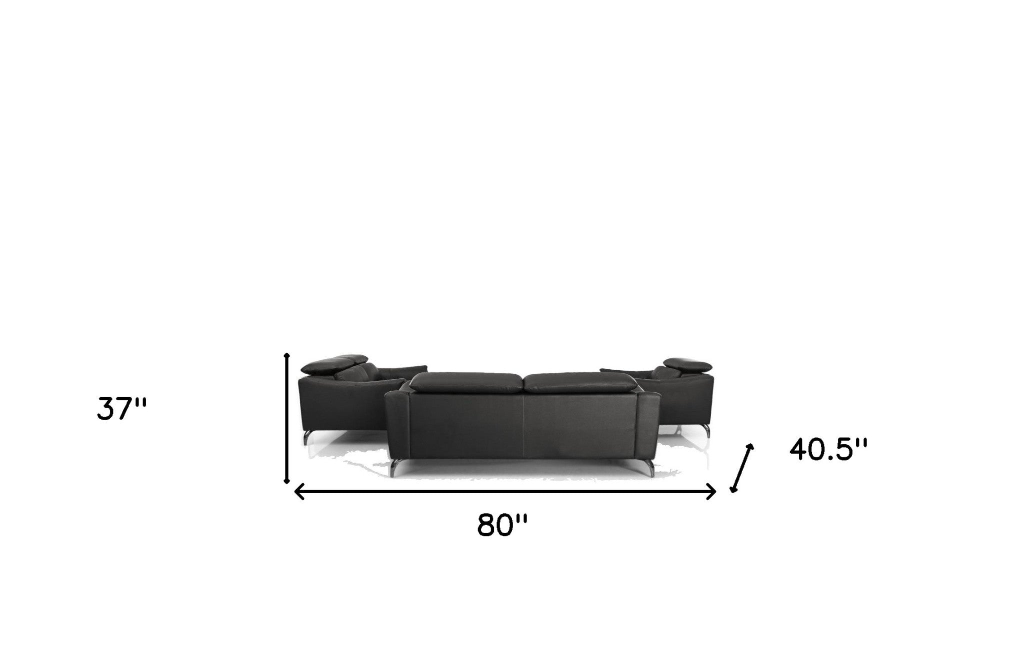 Three Piece Black Genuine Leather Six Person Seating Set
