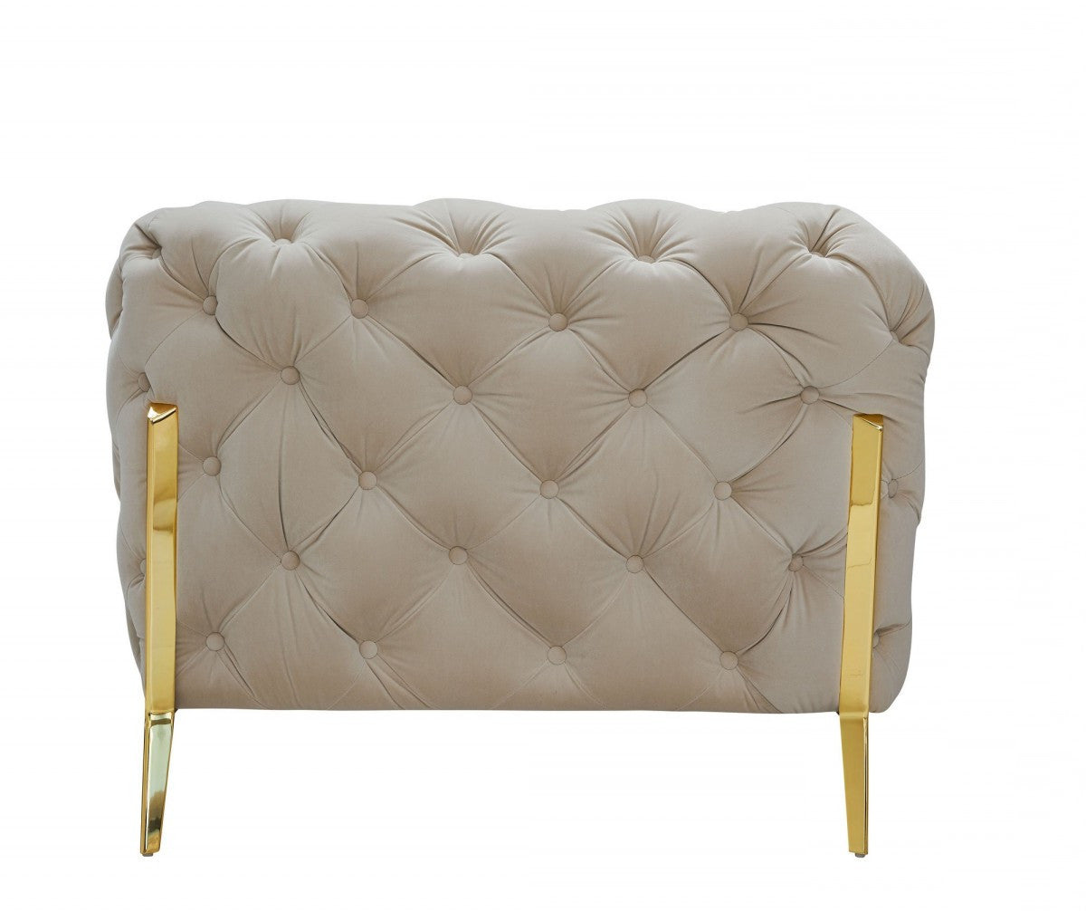 Three Piece Beige Velvet Six Person Seating Set