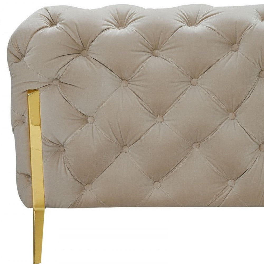 Three Piece Beige Velvet Six Person Seating Set