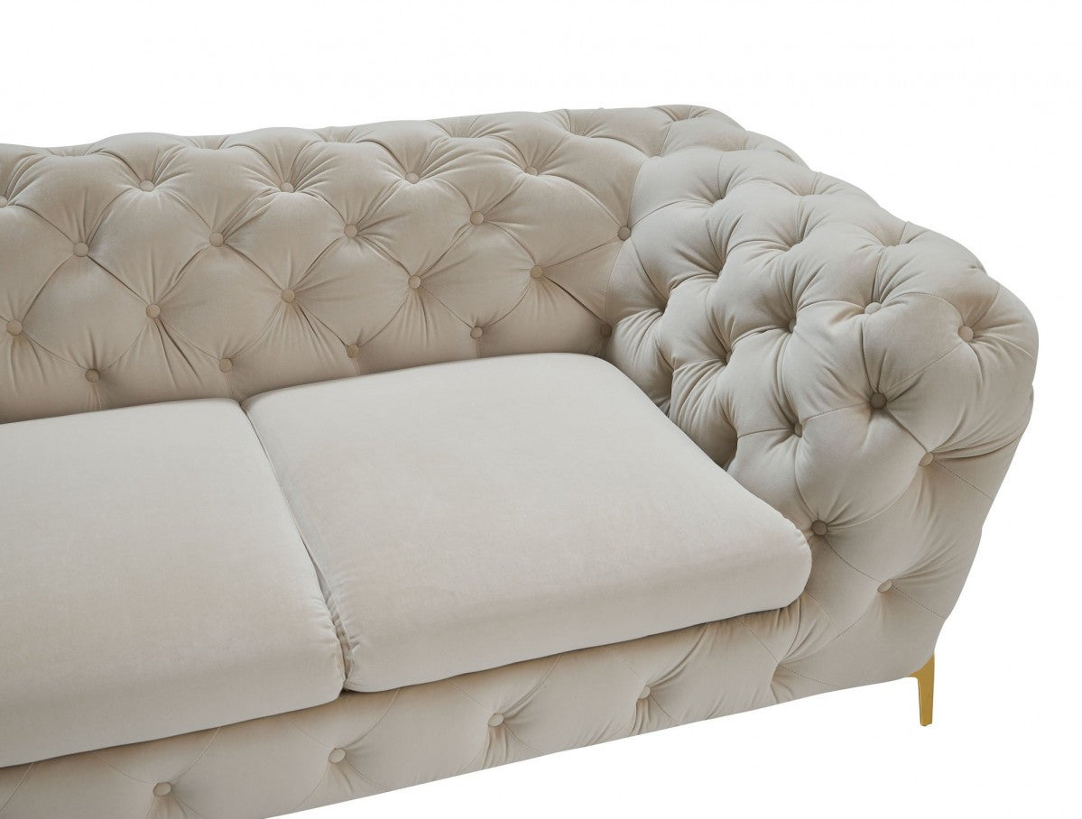 Three Piece Beige Velvet Six Person Seating Set