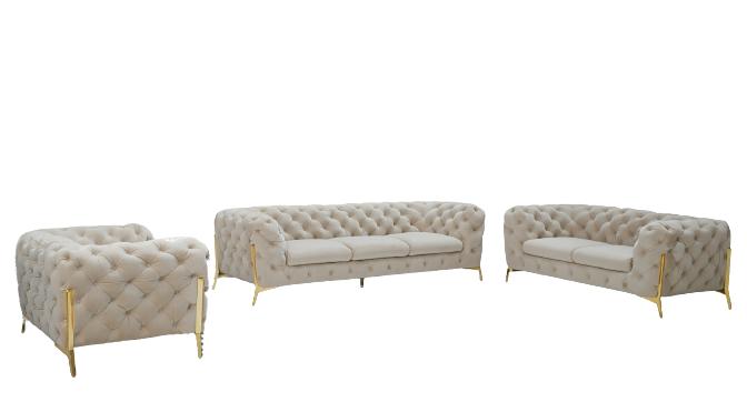 Three Piece Beige Velvet Six Person Seating Set