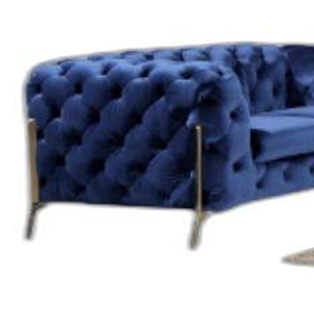 Three Piece Blue Velvet Six Person Seating Set