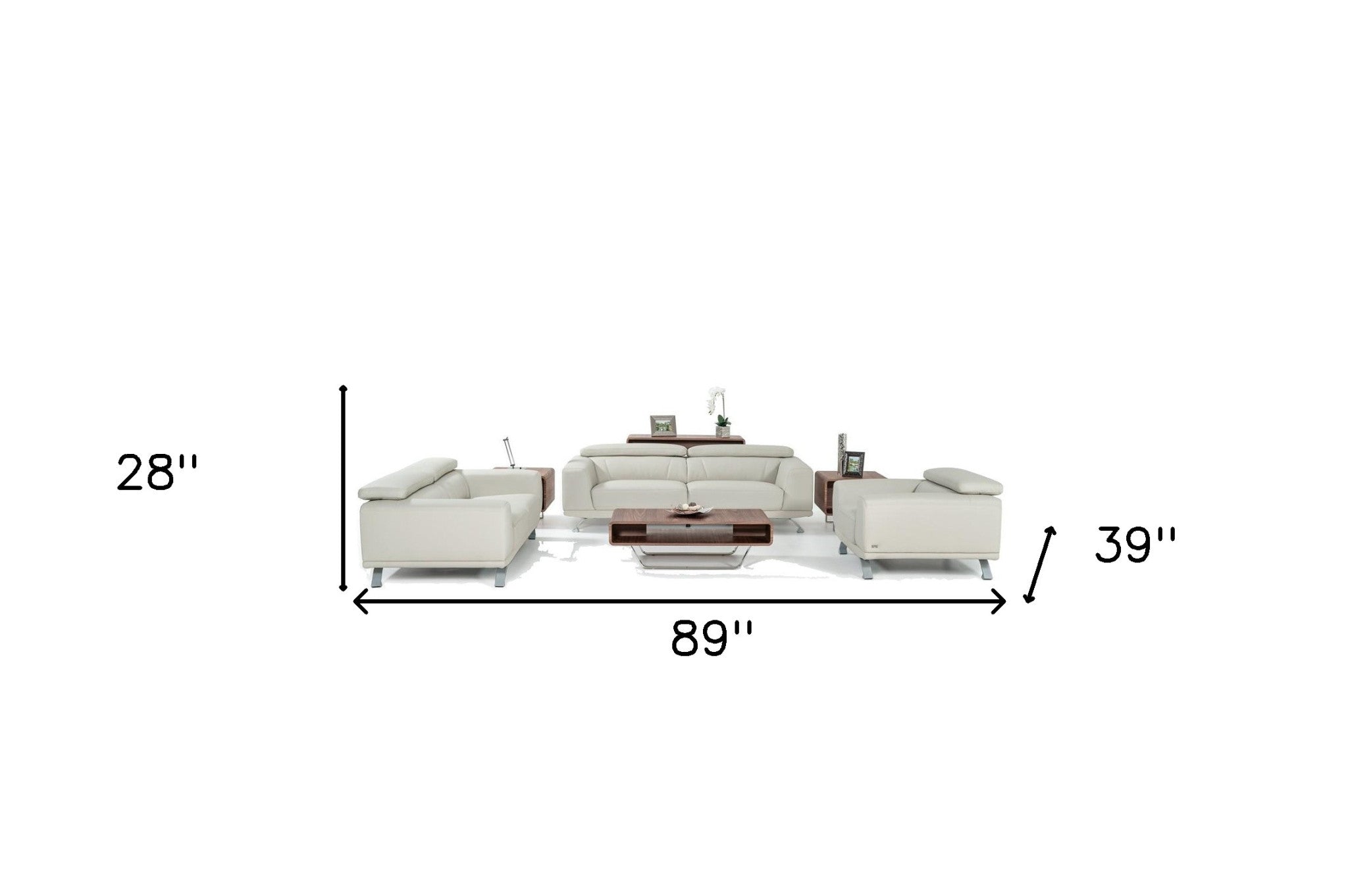 Three Piece Light Gray Faux leather Six Person Seating Set