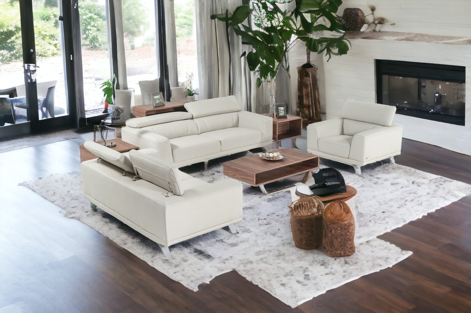 Three Piece Light Gray Faux leather Six Person Seating Set