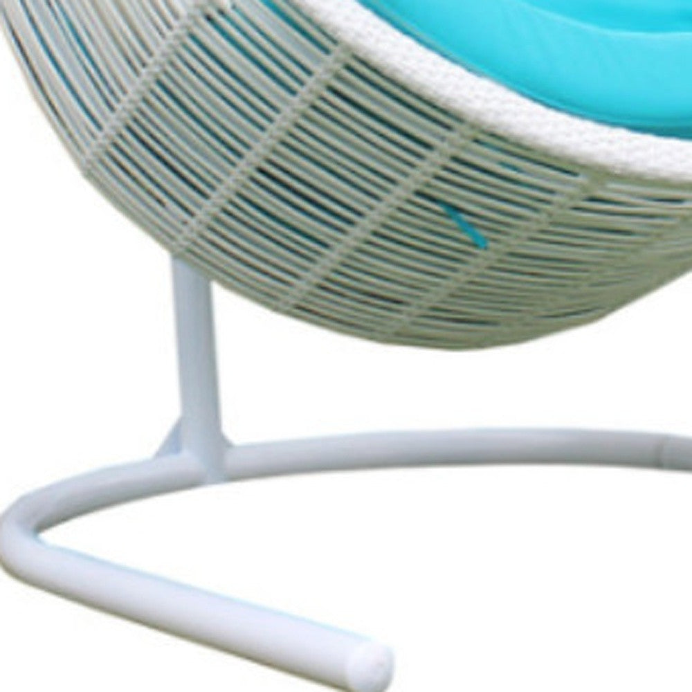 49" White Metal Indoor Outdoor Swing Chair with Aqua Cushion