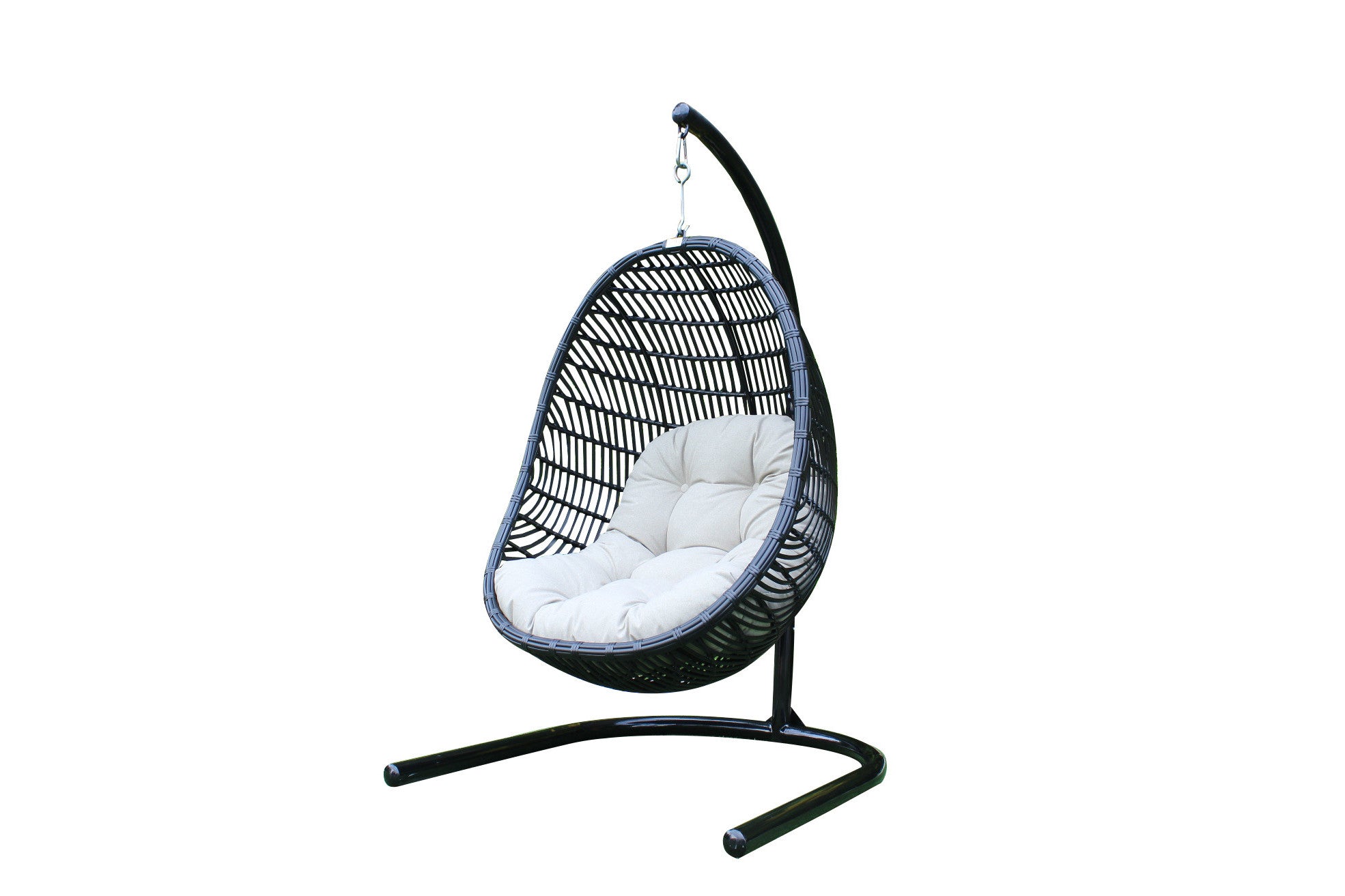 43" Beige Aluminum Outdoor Swing Chair with Beige Cushion