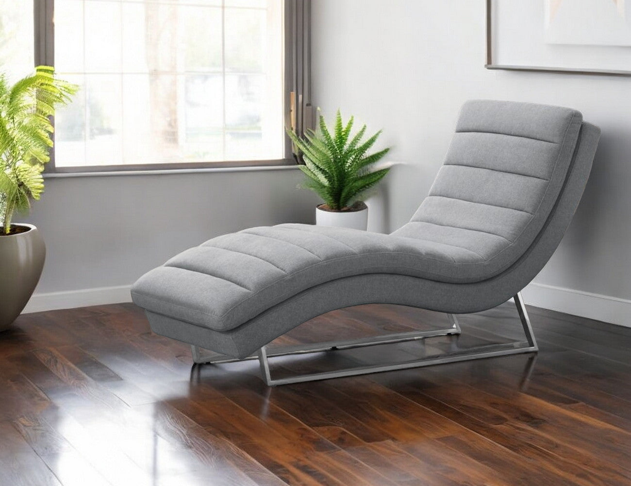 26" Gray Sofa Chaise With Silver Legs