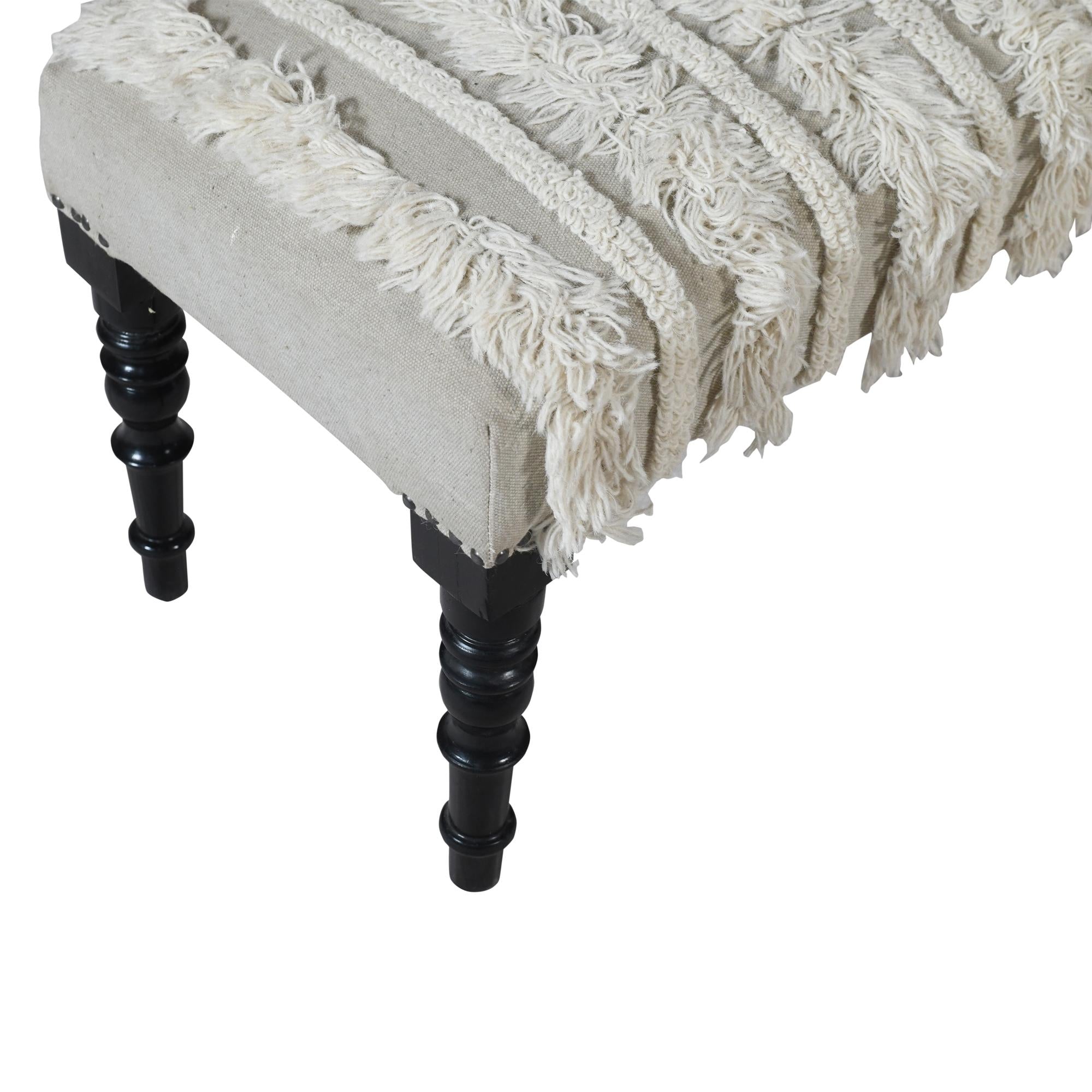 47" Cream Textural Boho Stripe Black Leg Upholstered Bench