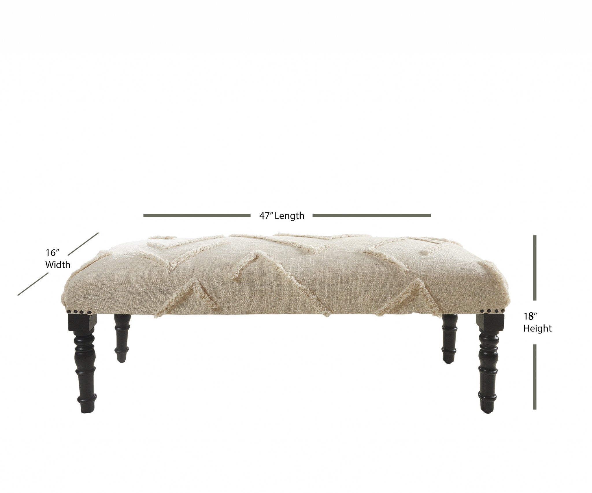 47" Cream and Black Cotton Upholstered Geometric Bench